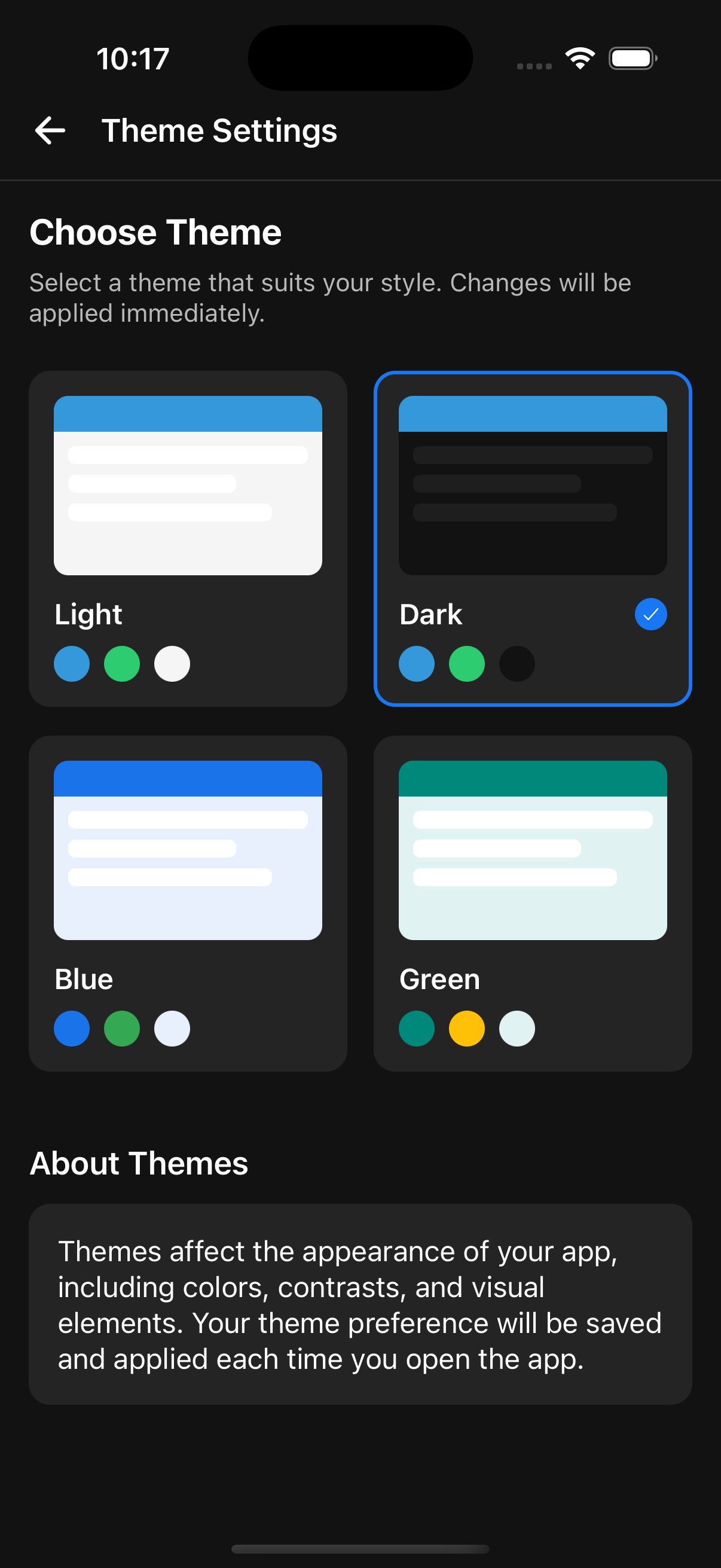 Theme Settings Screen